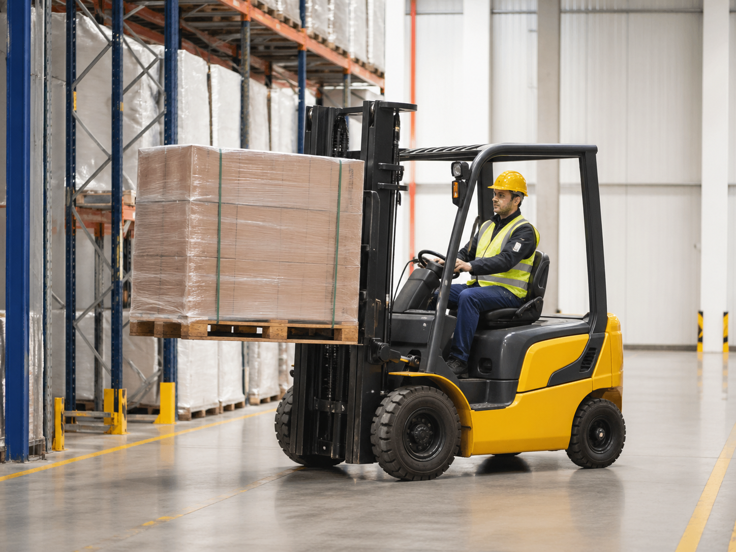 Depoda çalışan forklift görseli